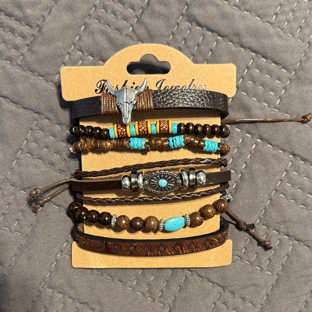 Fashion Jewelry Brown and Turquoise Bracelet Set